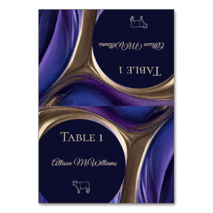 Wedding Place cards-Meat Icon-Blue Purple Gold- Table Number