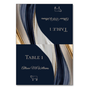 Wedding Place cards-Meat Icon-Blue White Gold- Table Number