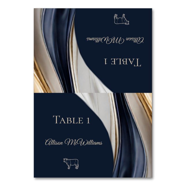 Wedding Place cards-Meat Icon-Blue White Gold- Table Number (Front)