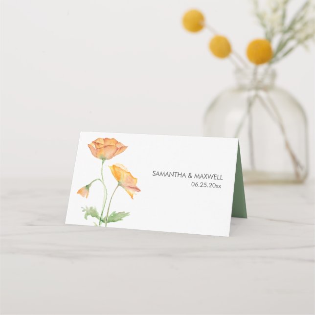 Wedding Place Cards Orange Floral Watercolor  (Back)