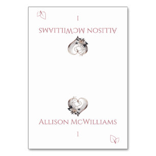 Wedding Place cards-Pink Heart-Vegetarian Icon Table Number