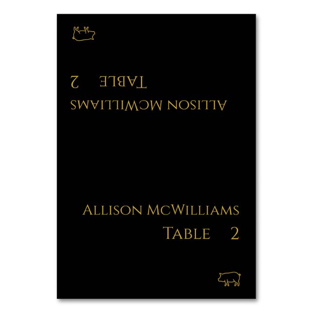 Wedding Place cards-Pork Icon-Black and Gold Table Number (Front)