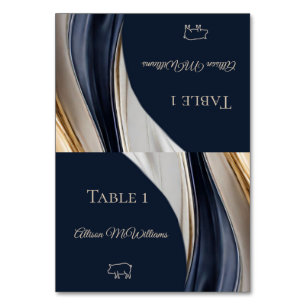 Wedding Place cards-Pork Icon-Blue White Gold- Table Number
