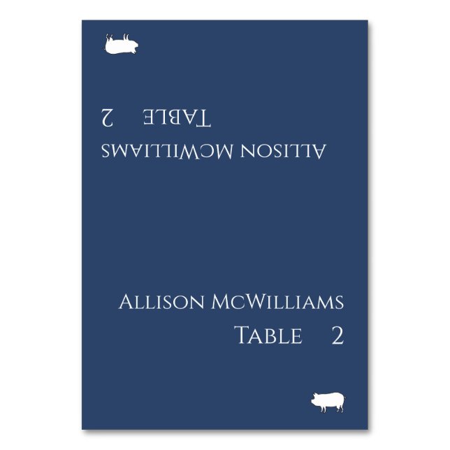 Wedding Place cards-Pork Icon-Dark Blue and White Table Number (Front)