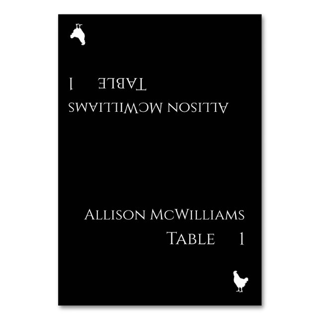 Wedding Place cards-Poultry Icon-Black and White- Table Number (Front)