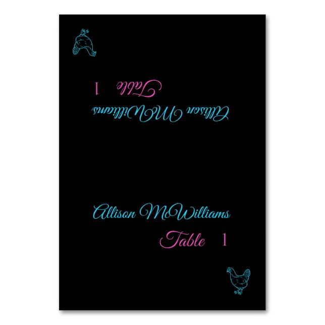 Wedding Place cards-Poultry Icon-Blue and Pink- Table Number (Front)
