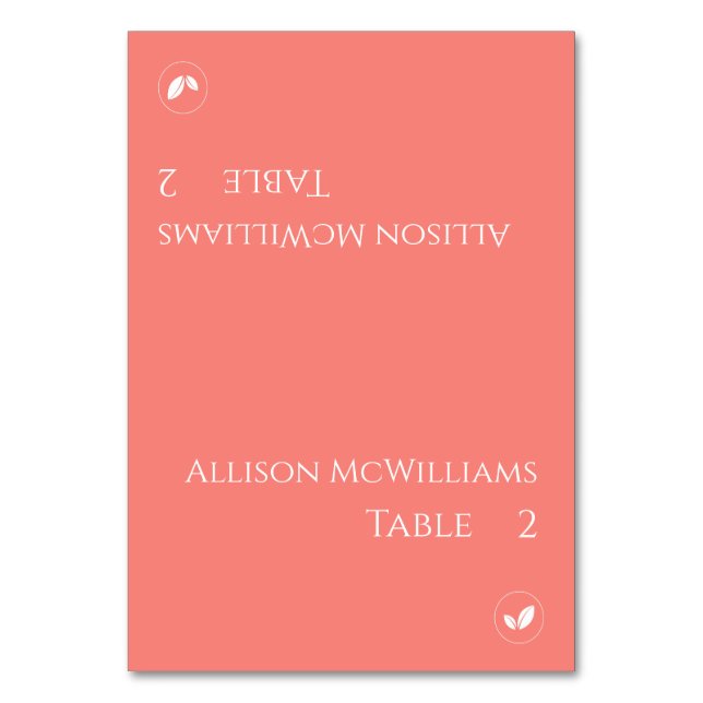 Wedding Place cards-Vegetarian-Pink Coral- Table Number (Front)