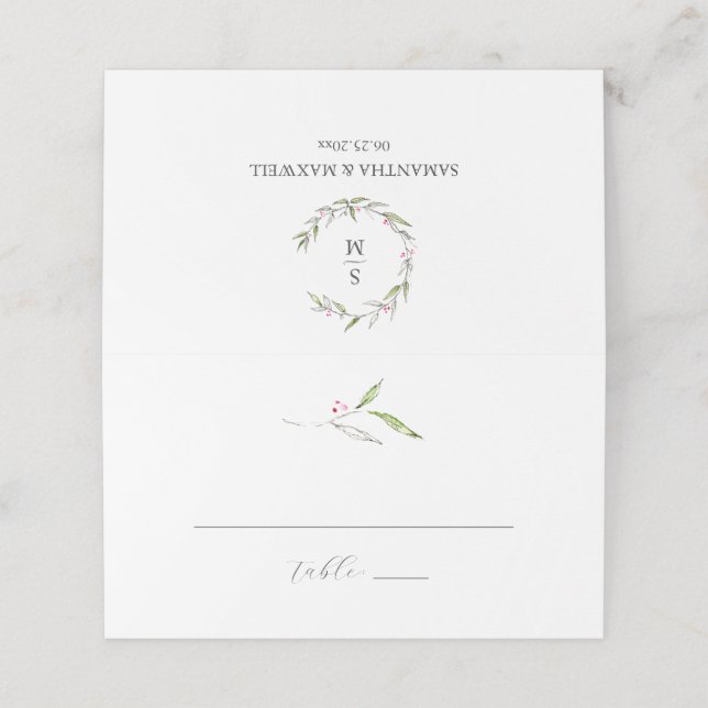 Wedding Place Cards Winter Botanicals (Outside Unfolded)