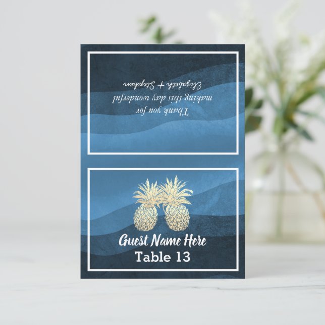 Wedding Place Escort Table Number Gold Pineapples (Standing Front)