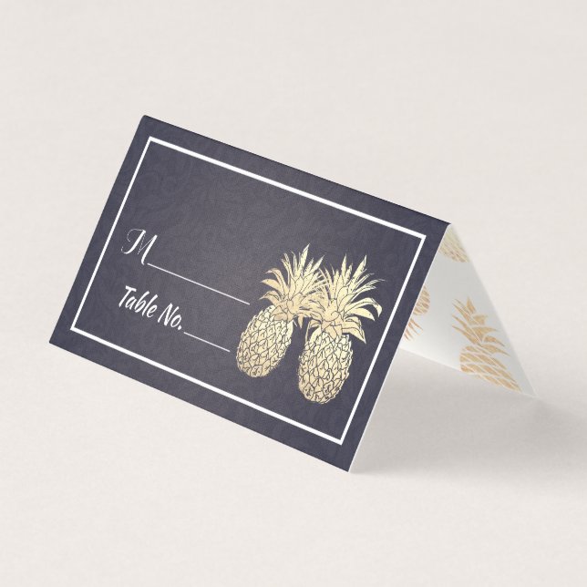 Wedding Place Escort Table Number Gold Pineapples (Front)