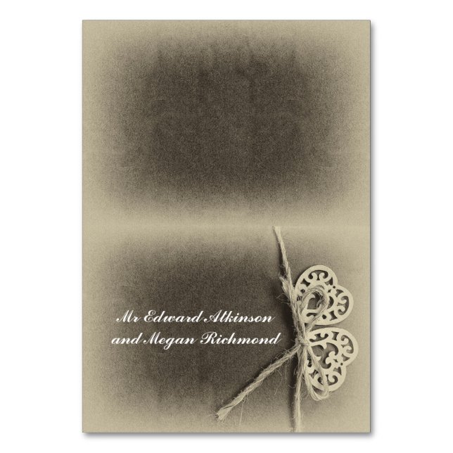 Wedding place name cards with vintage hearts (Front)