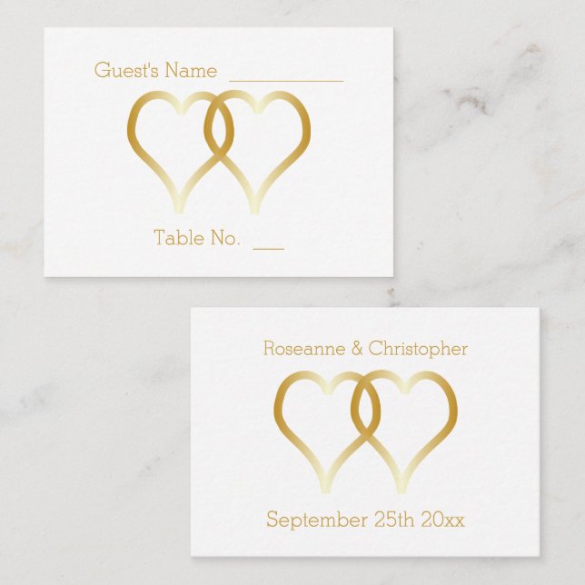 Wedding Place Setting Card Gold Hearts (Front/Back)