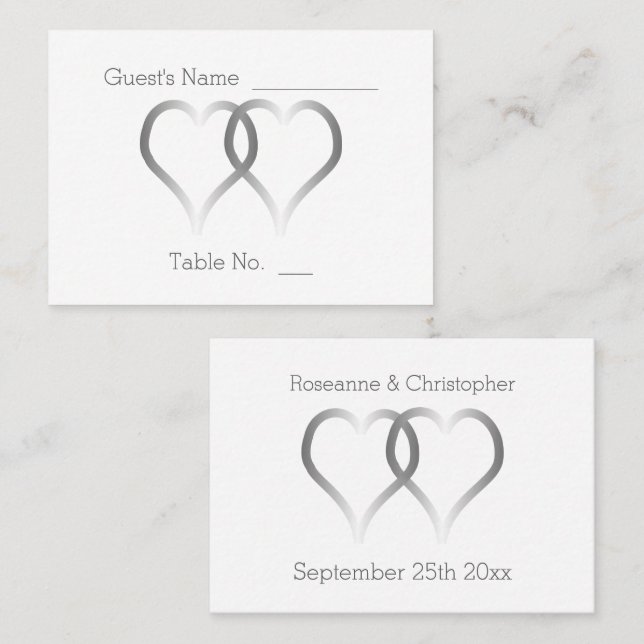 Wedding Place Setting Card Silver Hearts (Front/Back)