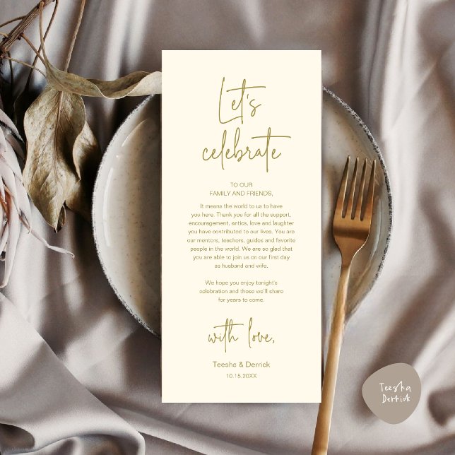 Wedding Place Setting Dinner Party Thank You Card (Modern Wedding Dinner Place Setting Dinner Party Thank You Card, Let's Celebrate,Cute Yellow Gold)