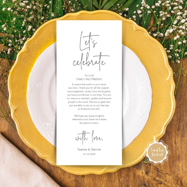Wedding Place Setting Dinner Party Thank You Card (Modern Wedding Dinner Place Setting Dinner Party Thank You Card, Let's Celebrate, Cute Dark Grey)