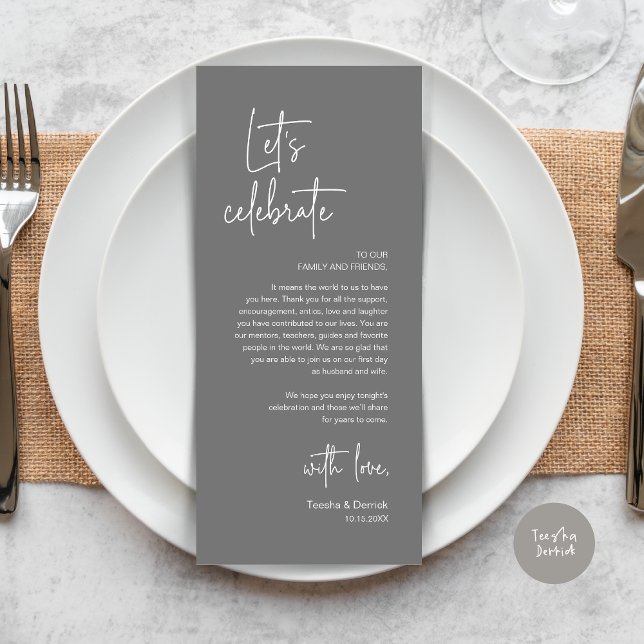Wedding Place Setting Dinner Party Thank You Card (Modern Wedding Dinner Place Setting Dinner Party Thank You Card, Let's Celebrate,Cute Dark Grey)