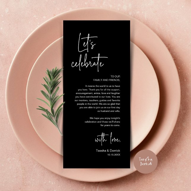 Wedding Place Setting Dinner Party Thank You Card (Modern Wedding Dinner Place Setting Dinner Party Thank You Card, Let's Celebrate, Classy Black)