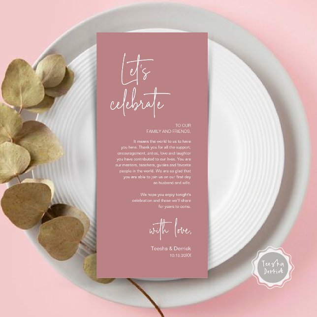 Wedding Place Setting Dinner Party Thank You Card (Modern Wedding Dinner Place Setting Dinner Party Thank You Card, Let's Celebrate, Dusty Rose Pink)