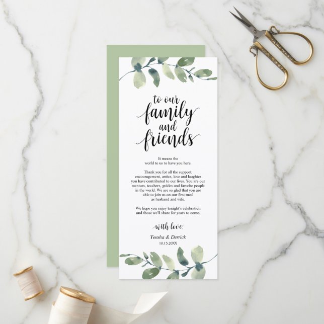 Wedding Place Setting Eucalyptus Thank You Card (Front/Back In Situ)