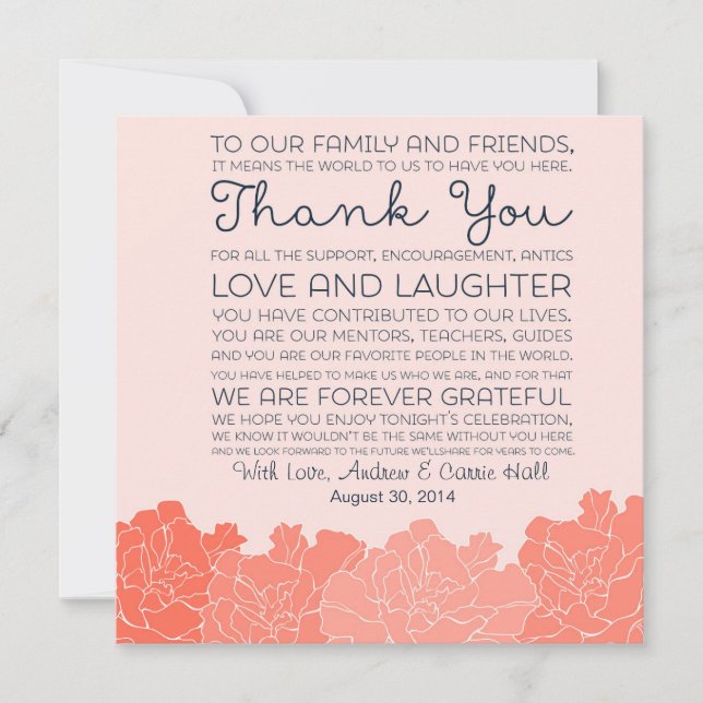 Wedding Place Setting Place Card Thank You Message (Front)