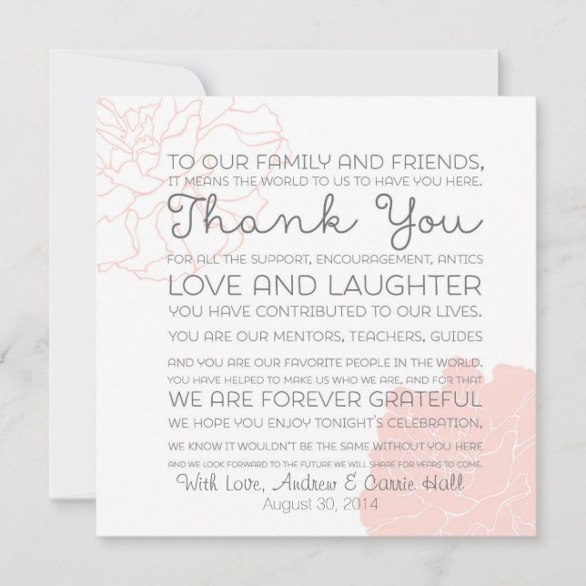 Wedding Place Setting Place Card Thank You Message (Front)