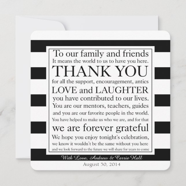 Wedding Place Setting Place Card Thank You Message (Front)