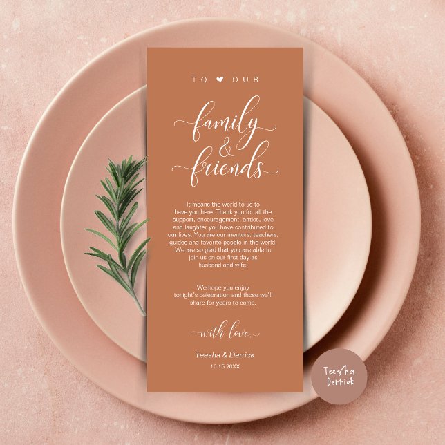 Wedding Place Setting Thank You Modern Classy Card (Modern Classy Wedding Dinner Place Setting Thank You Card, in Copper)