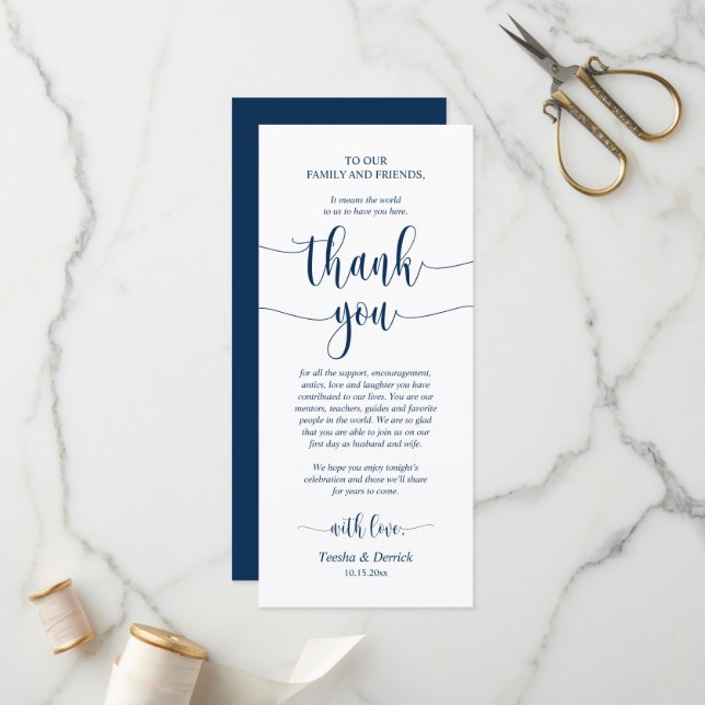 Wedding Place Setting Thank You, Navy Blue Card (Front/Back In Situ)