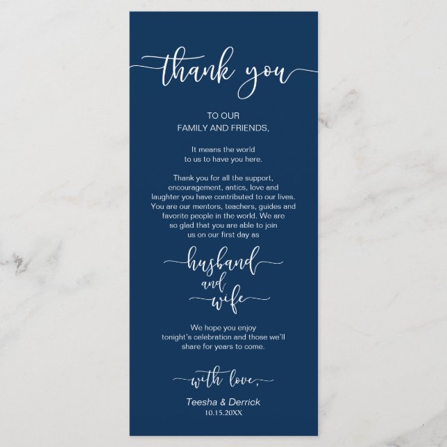 Wedding Place Setting Thank You, Navy Blue, Card (Front)