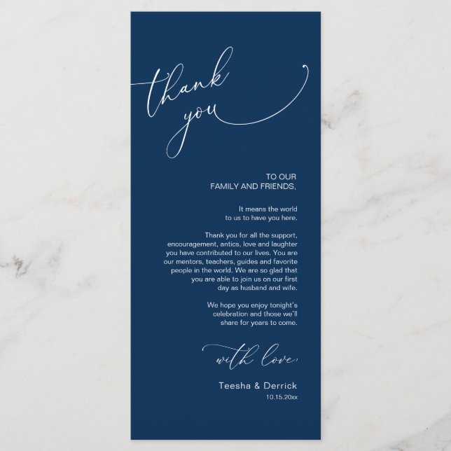 Wedding Place Setting Thank You, Navy Blue Card (Front)