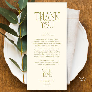 Wedding Place Setting Thank You Yellow Gold Card