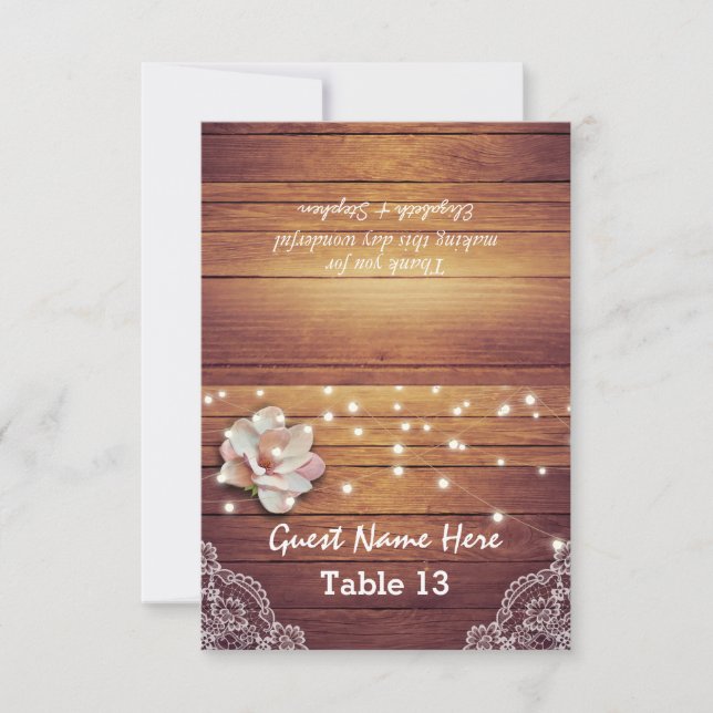 Wedding Place Table Number  Floral Light Wood Lace (Front)