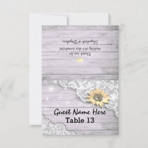 Wedding Place Table Number Lace Sunflower Wood