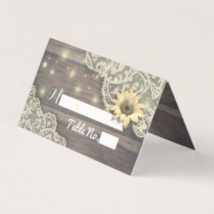 Wedding Place Table Number Lace Sunflower Wood