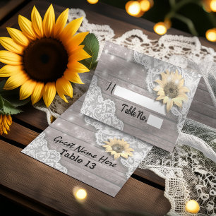 Wedding Place Table Number Lace Sunflower Wood