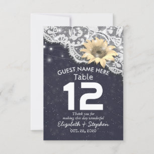 Wedding Place Table Numbers Lace Sunflowers Lights