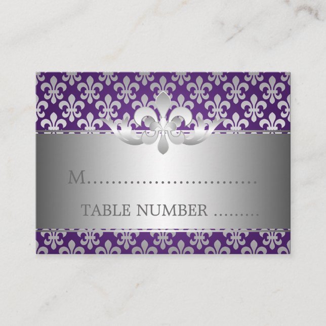 Wedding Placecards Fleur De Lis Purple (Front)