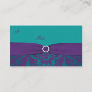 Wedding Placecards Purple, Teal Damask