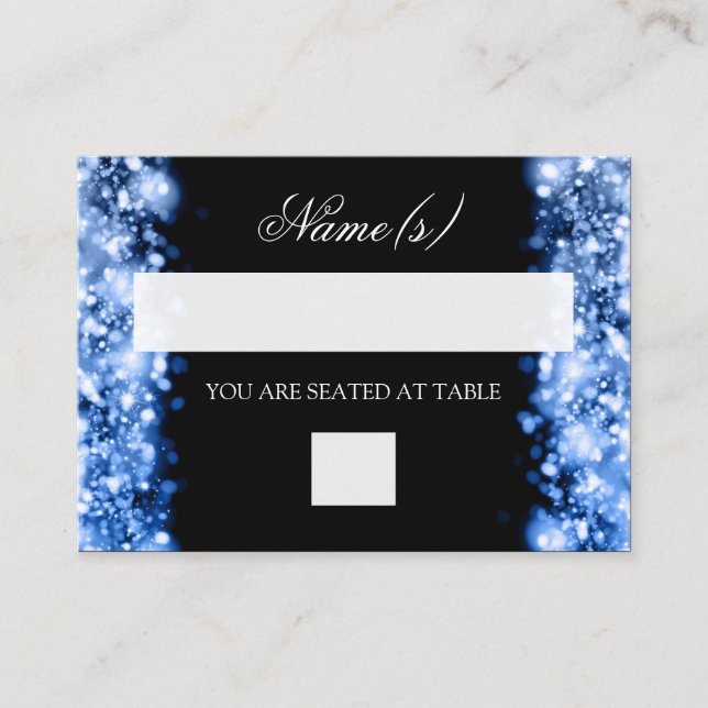 Wedding Placecards Sparkling Lights Sapphire Blue (Front)