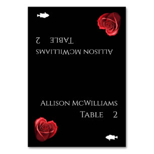 Wedding PlacecardsHeart Shaped Red Rose-Fish Icon- Table Number