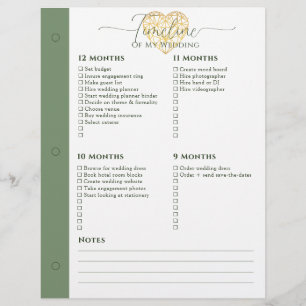 Wedding Planner 12 - 5 Months Timeline Binder Page