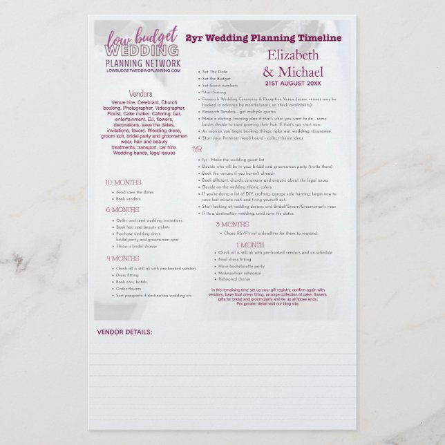 Wedding Planner 2yr Timeline Personalised Printabl (Front)