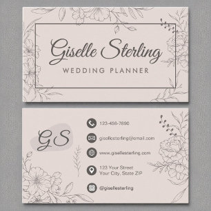 Wedding Planner Blush Pink Floral Line Art Business Card