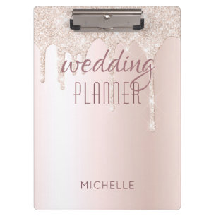 Wedding Planner Chic Girly Pink Glitter Name Clipboard