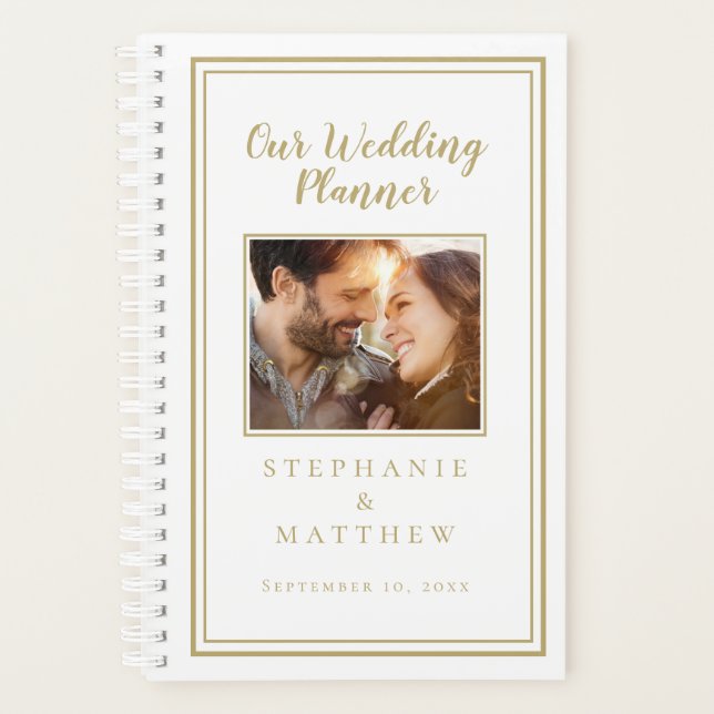 Wedding Planner Custom Photo Elegant Gold & White (Front)