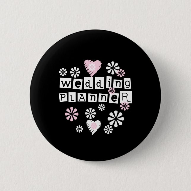 Wedding Planner Flowers White on Black 6 Cm Round Badge (Front)