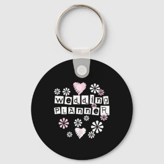 Wedding Planner Flowers White on Black Key Ring