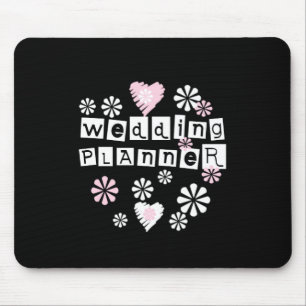 Wedding Planner Flowers White on Black Mouse Mat
