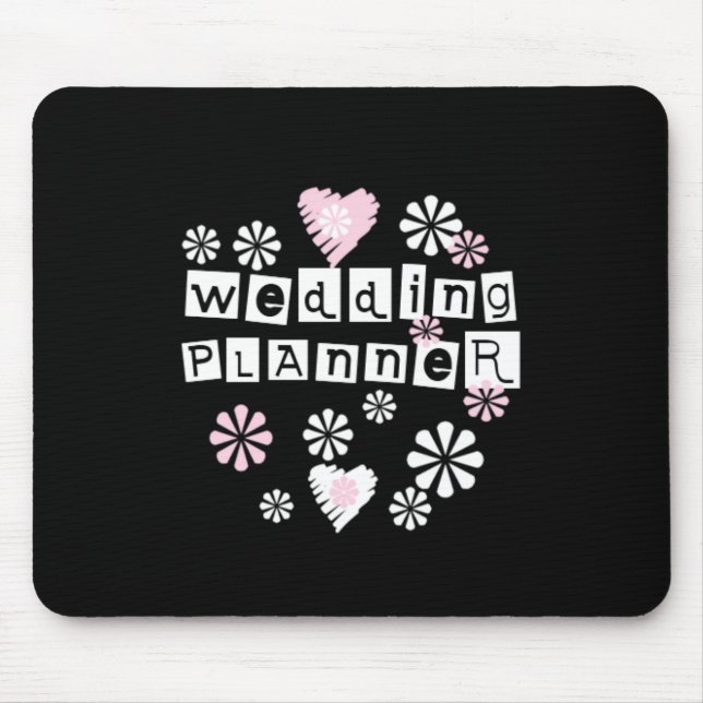 Wedding Planner Flowers White on Black Mouse Mat (Front)
