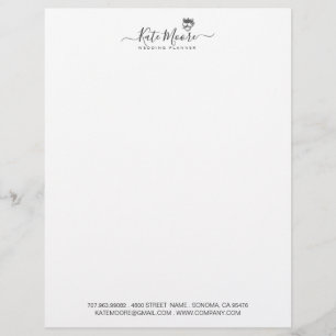 Wedding Planner Hearts Crown Script Signature Custom Letterhead